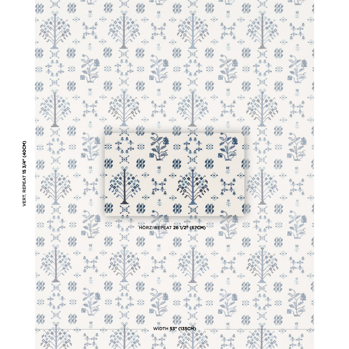 Purchase 85981 | Fairview Cross Stitch Embroidery, Indigo - Schumacher Fabric