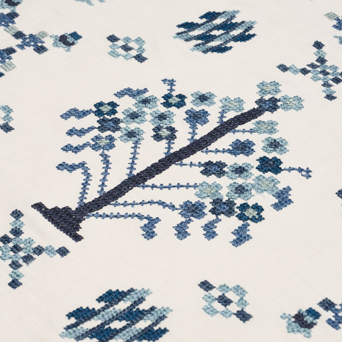 Purchase 85981 | Fairview Cross Stitch Embroidery, Indigo - Schumacher Fabric