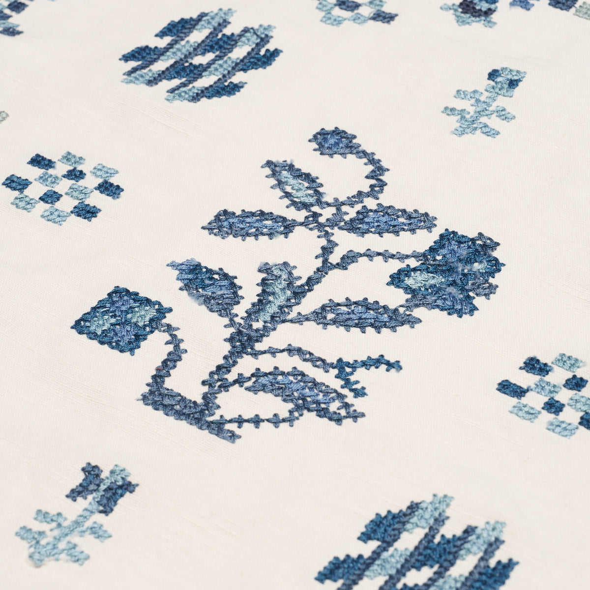 Purchase 85981 | Fairview Cross Stitch Embroidery, Indigo - Schumacher Fabric