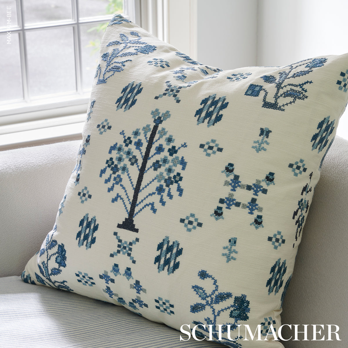 Purchase 85981 | Fairview Cross Stitch Embroidery, Indigo - Schumacher Fabric