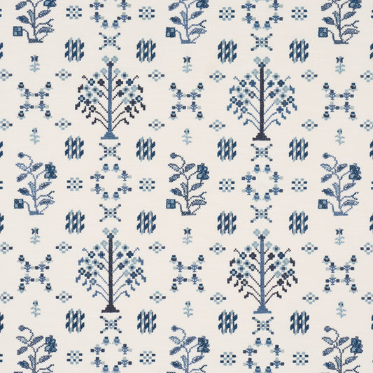 Purchase 85981 | Fairview Cross Stitch Embroidery, Indigo - Schumacher Fabric