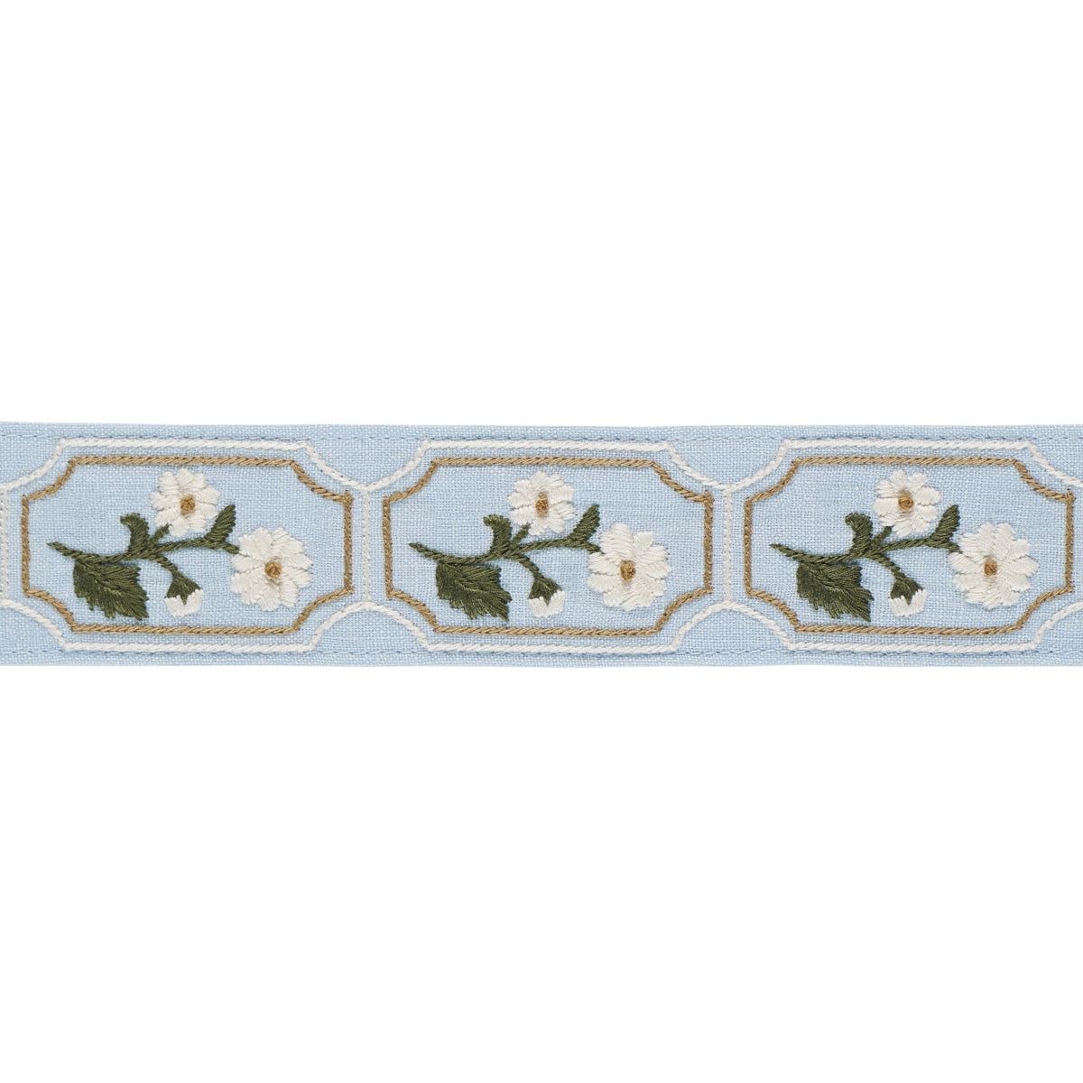 Purchase 86301 | Jolie Hand Embroidered Tape, Sky - Schumacher Trim