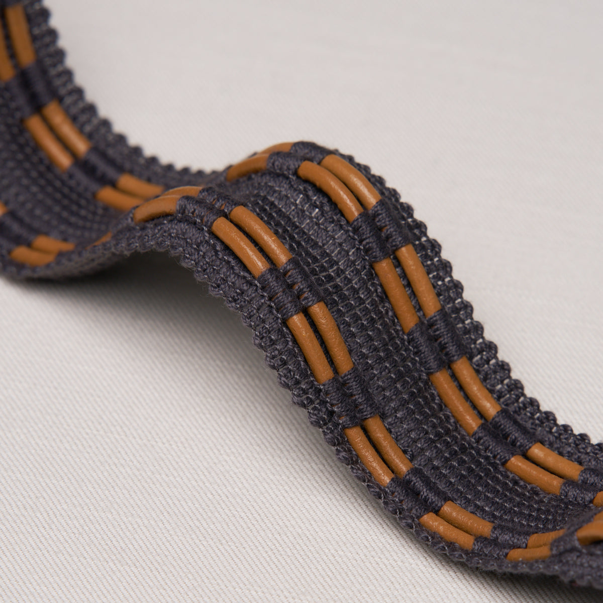 Purchase 86381 | Leather Cord Tape, Charcoal - Schumacher Trim