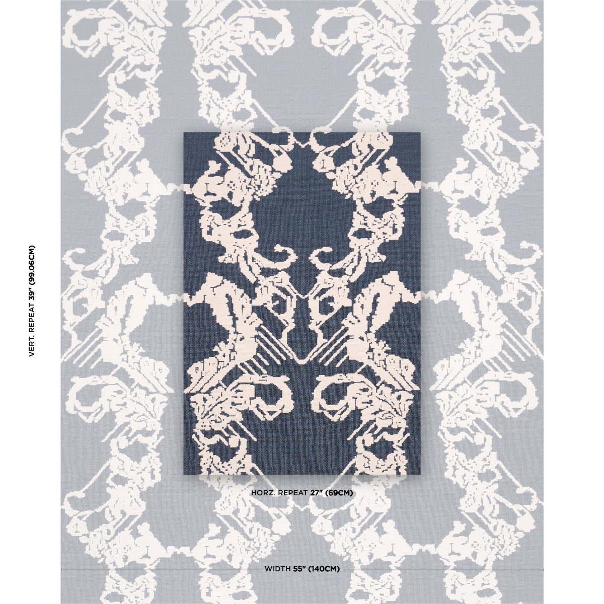 Purchase 87552 | Reversible Digital Damask, Denim - Schumacher Fabric