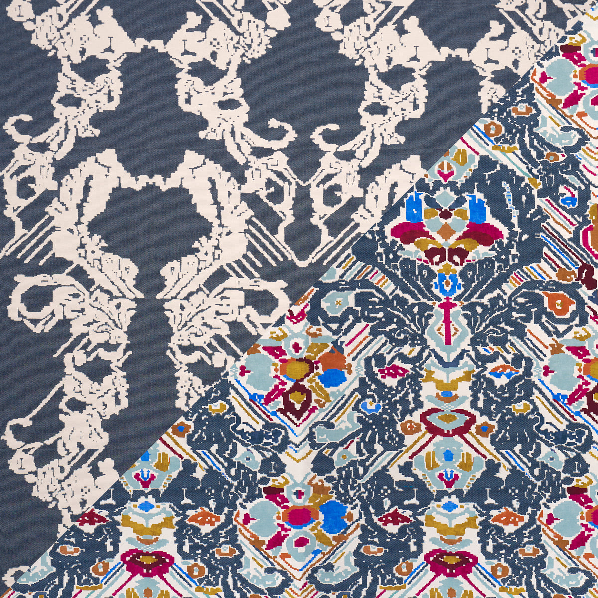Purchase 87552 | Reversible Digital Damask, Denim - Schumacher Fabric