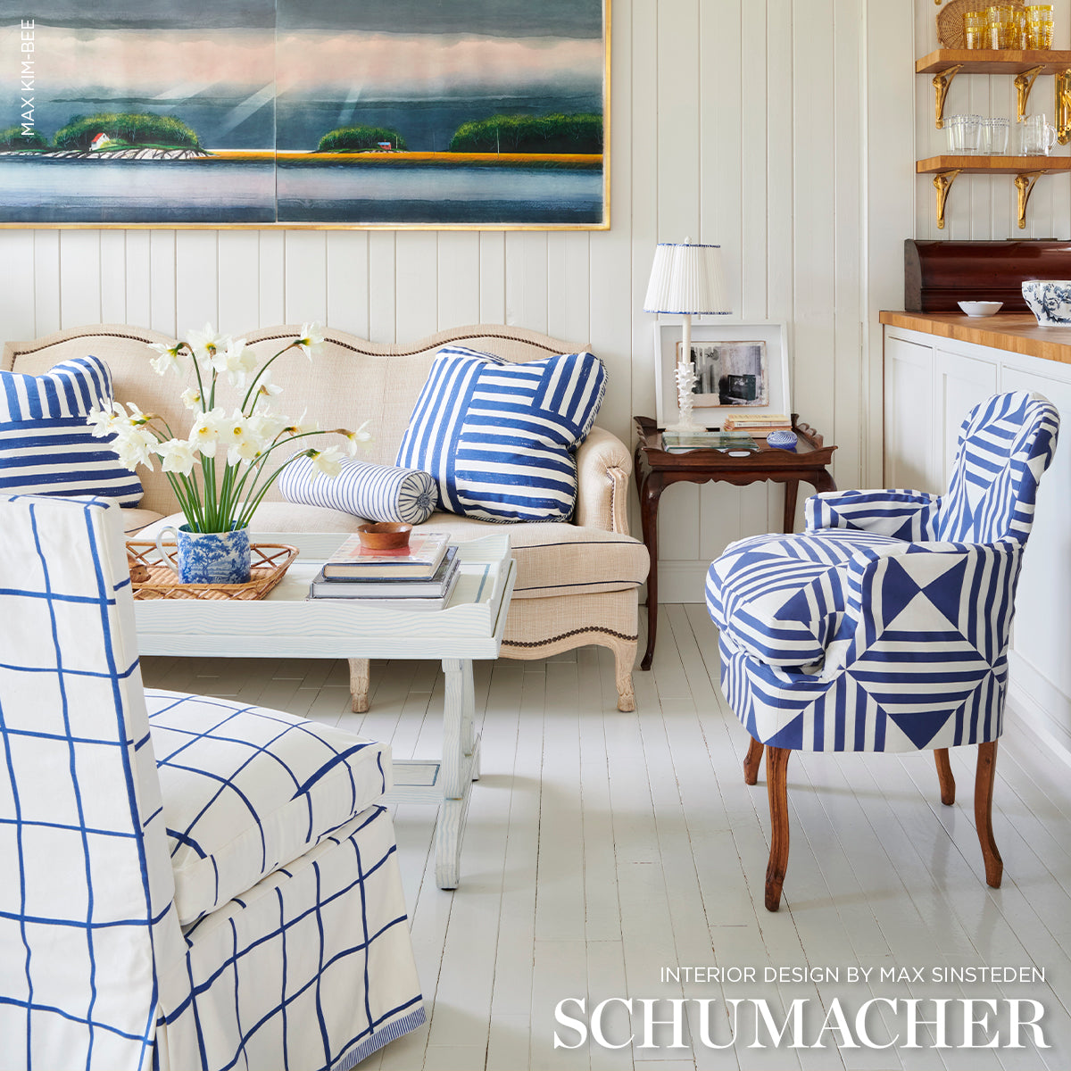 Purchase 87590 | Square In A Square, Navy - Schumacher Fabric