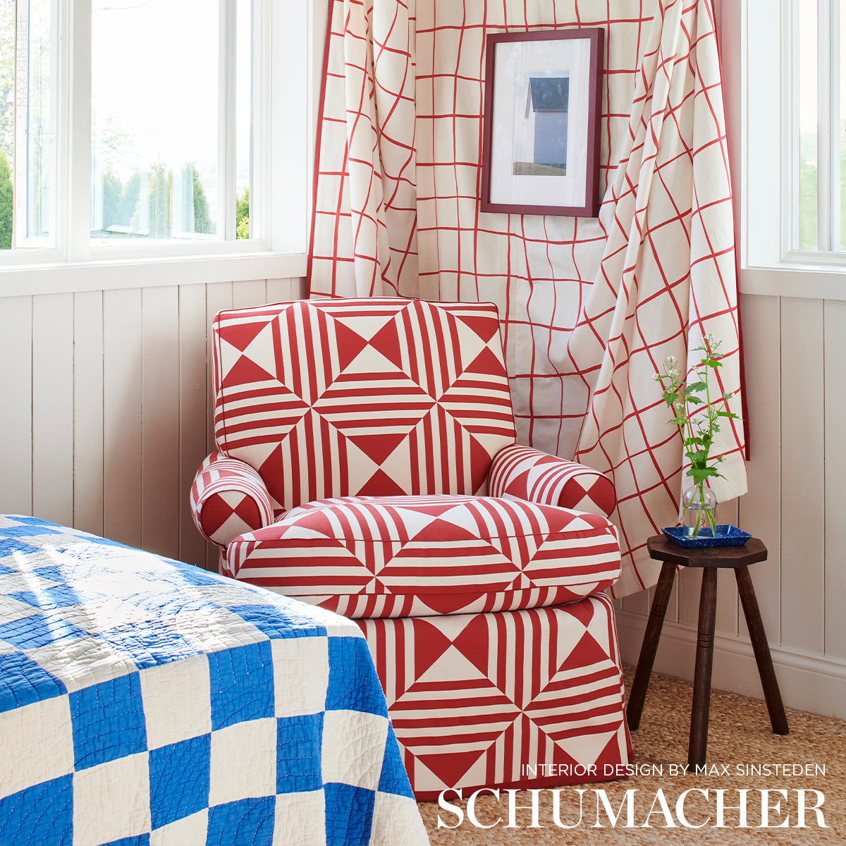 Purchase 87591 | Square In A Square, Red - Schumacher Fabric