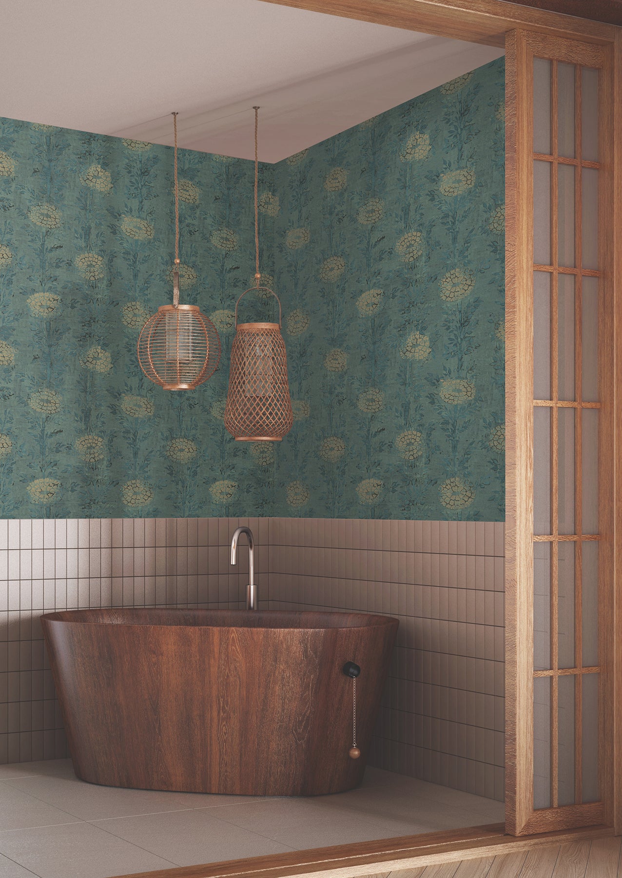 Purchase Af6519 | Tea Garden Ii, French Marigold Teal Green & Gold - Ronald Redding Wallpaper