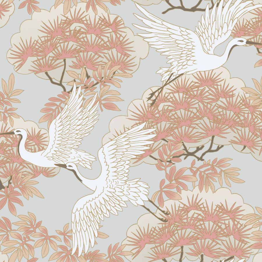 Purchase Af6590 | Tea Garden Ii, Sprig & Heron Coral - Ronald Redding Wallpaper