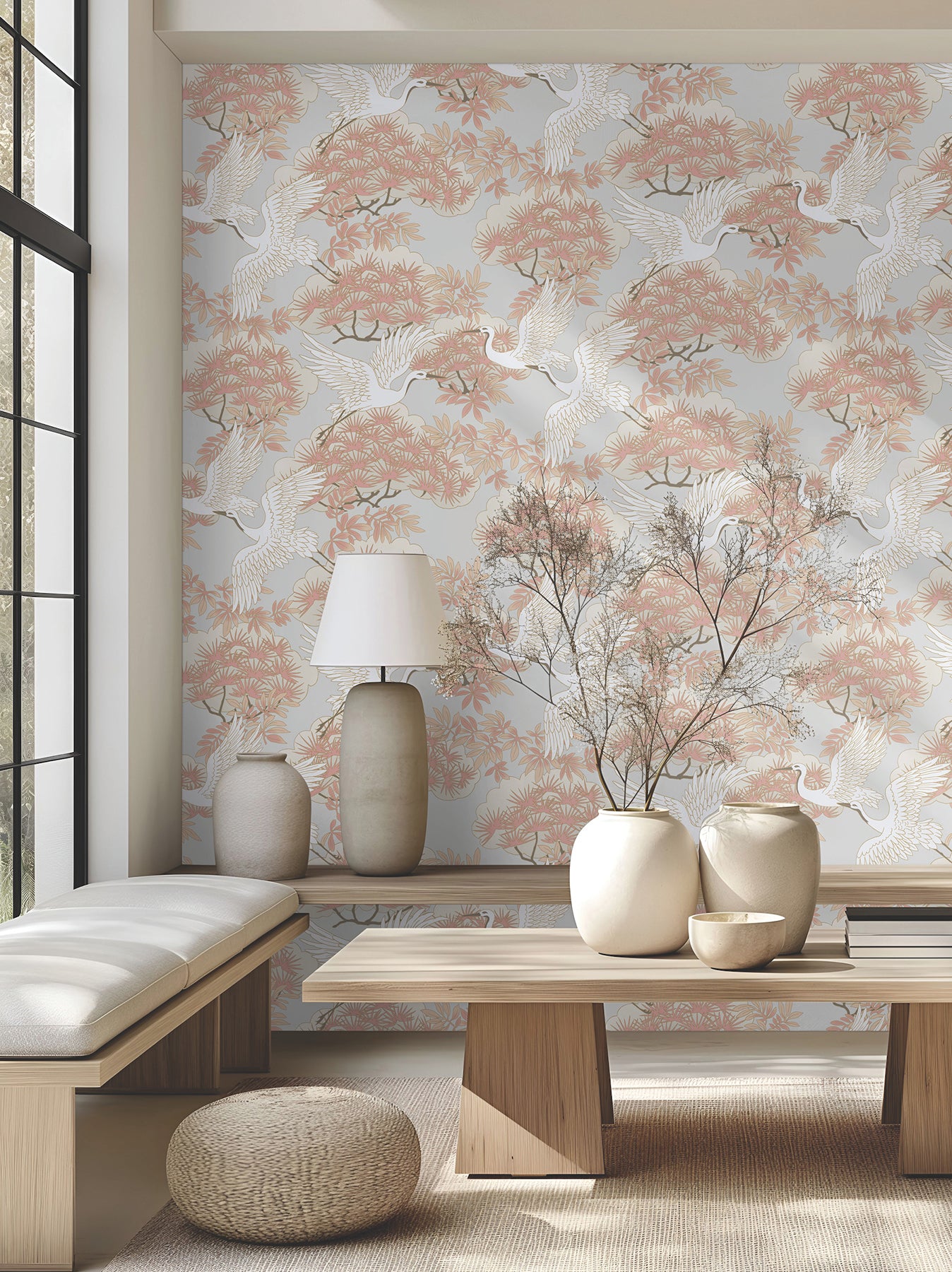 Purchase Af6590 | Tea Garden Ii, Sprig & Heron Coral - Ronald Redding Wallpaper