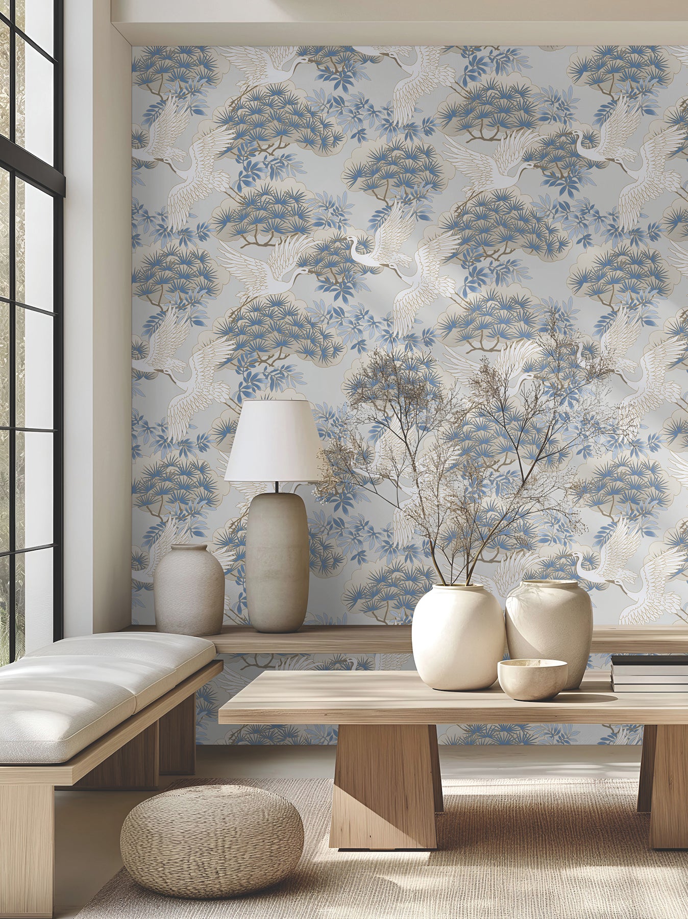 Purchase Af6591 | Tea Garden Ii, Sprig & Heron Light Blue - Ronald Redding Wallpaper