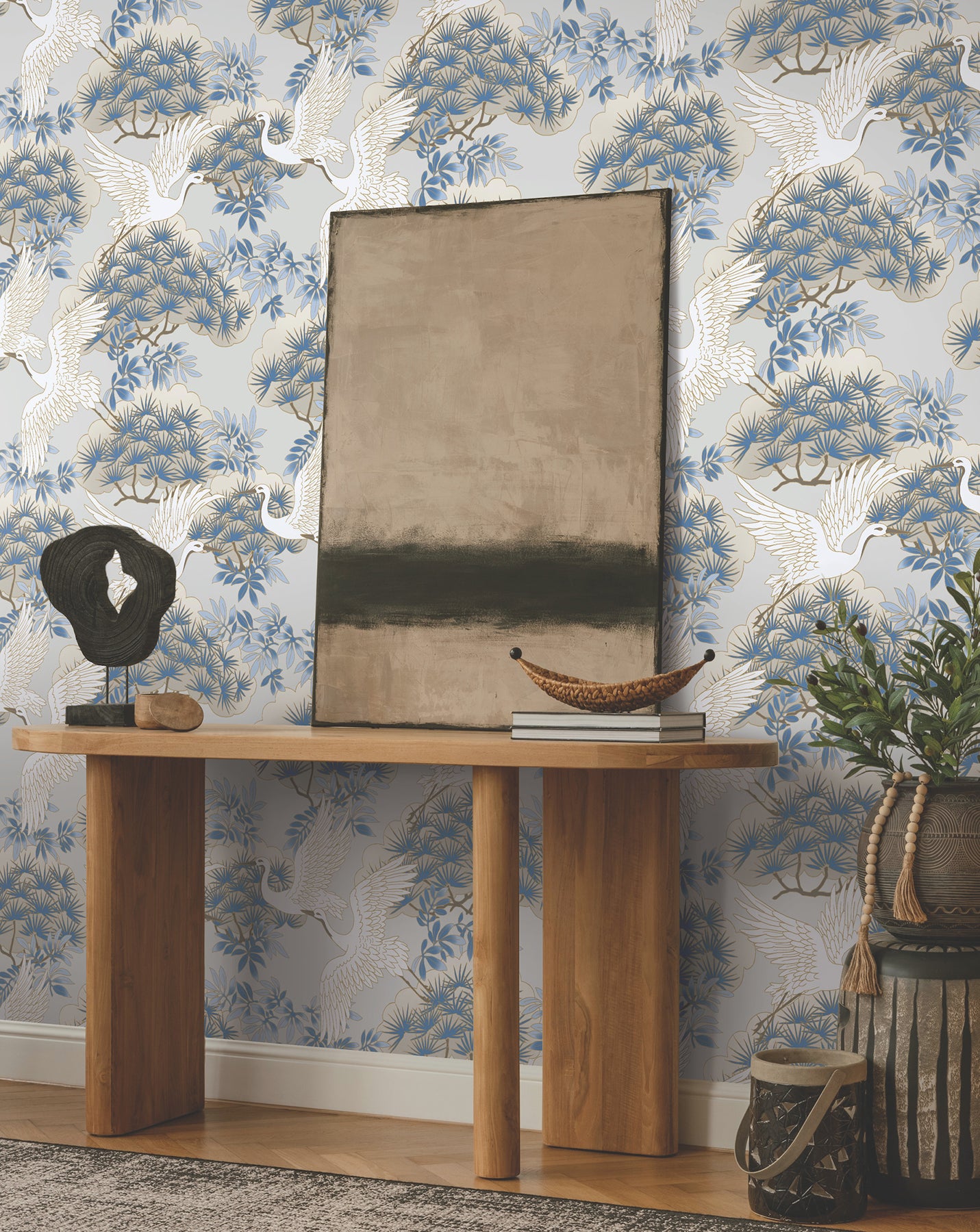 Purchase Af6591 | Tea Garden Ii, Sprig & Heron Light Blue - Ronald Redding Wallpaper