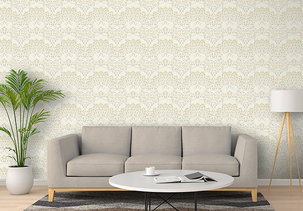 Purchase AH100184AH Brewster Wallpaper, Penelope Light Yellow Floral Damask - Arthouse1