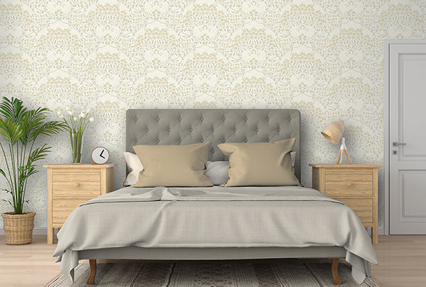 Purchase AH100184AH Brewster Wallpaper, Penelope Light Yellow Floral Damask - Arthouse12