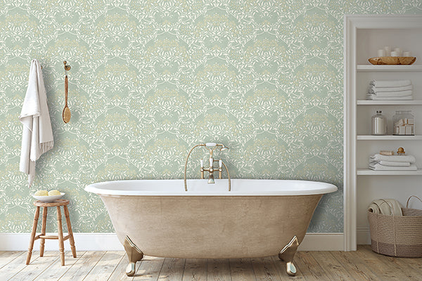 Purchase AH100195AH Brewster Wallpaper, Penelope Green Floral Damask - Arthouse1