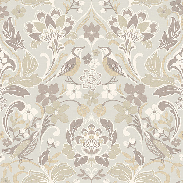 Purchase AH100196AH Brewster Wallpaper, Birdy Neutral Nuthatch Floral - Arthouse