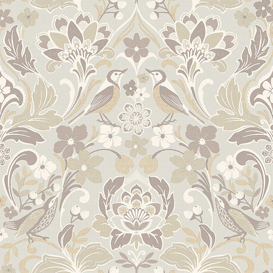 Purchase AH100196AH Brewster Wallpaper, Birdy Neutral Nuthatch Floral - Arthouse