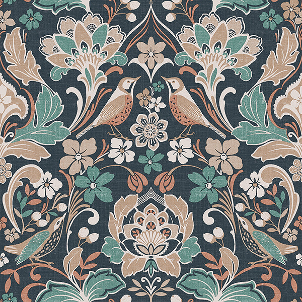 Purchase AH100197AH Brewster Wallpaper, Birdy Navy Nuthatch Floral - Arthouse