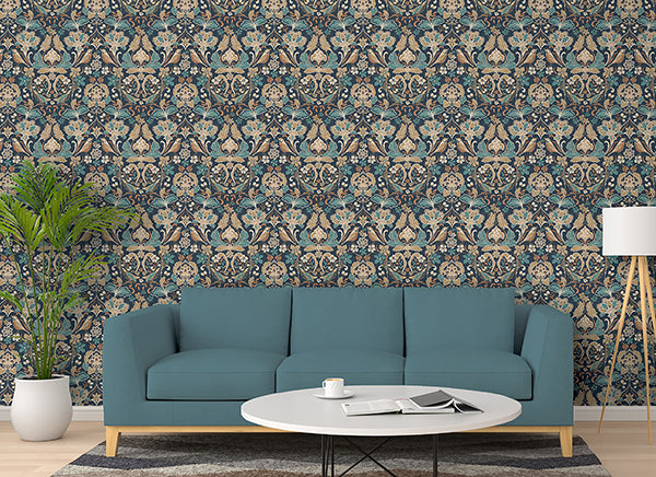 Purchase AH100197AH Brewster Wallpaper, Birdy Navy Nuthatch Floral - Arthouse12