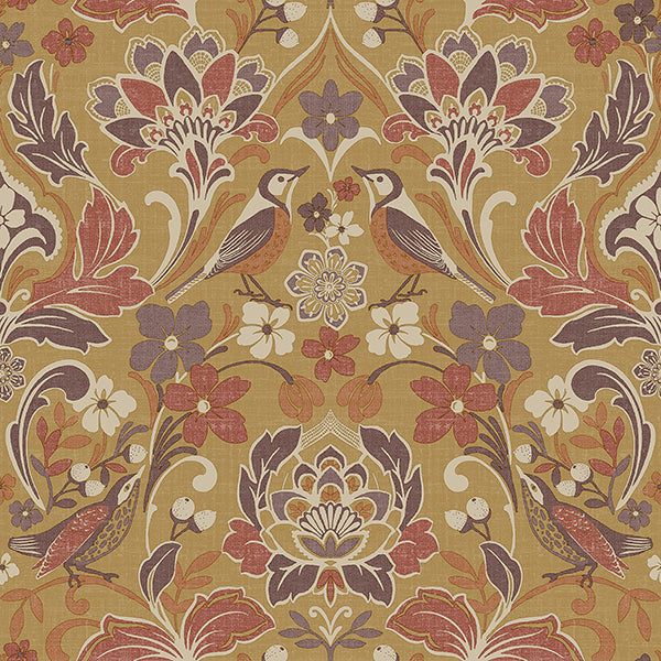 Purchase AH100198AH Brewster Wallpaper, Birdy Yellow Nuthatch Floral - Arthouse