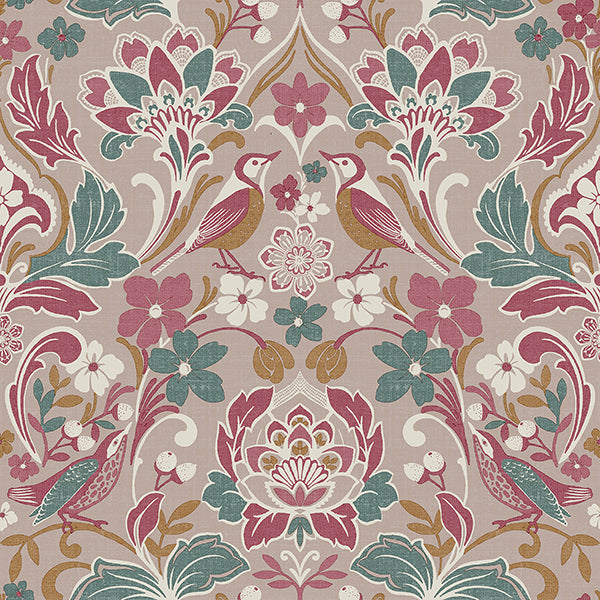Purchase AH100199AH Brewster Wallpaper, Birdy Pink Nuthatch Floral - Arthouse