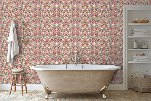 Purchase AH100199AH Brewster Wallpaper, Birdy Pink Nuthatch Floral - Arthouse12