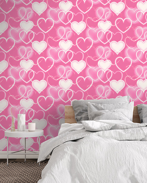 Purchase AH100222AH Brewster Wallpaper, Effie Pink Neon Heart - Arthouse1