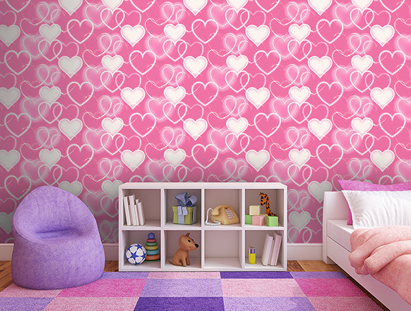Purchase AH100222AH Brewster Wallpaper, Effie Pink Neon Heart - Arthouse12