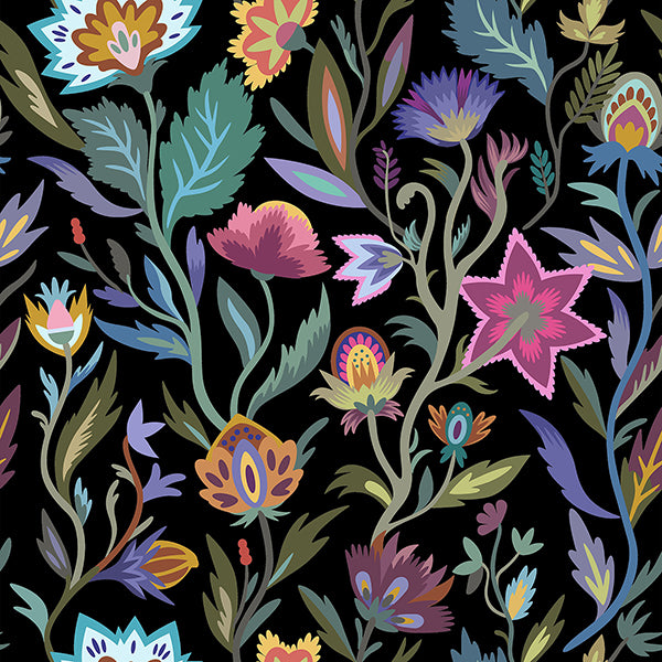 Purchase AH100380AH Brewster Wallpaper, Mallory Black Vivid Floral - Arthouse