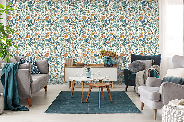 Purchase AH100381AH Brewster Wallpaper, Mallory Blue Vivid Floral - Arthouse1
