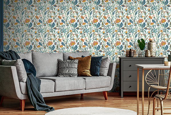 Purchase AH100381AH Brewster Wallpaper, Mallory Blue Vivid Floral - Arthouse12