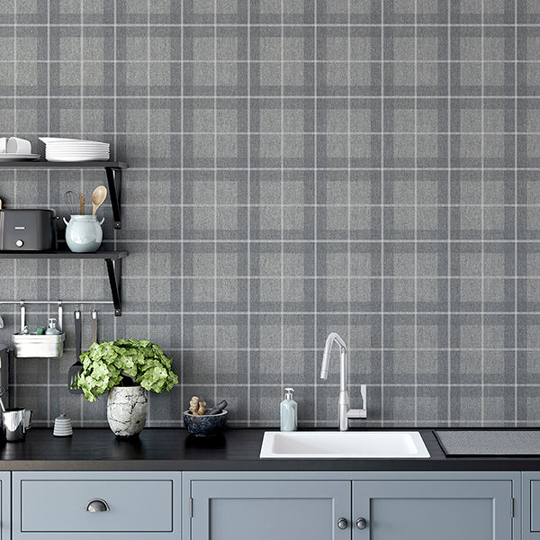 Purchase AH251906 Brewster Wallpaper, Hudson Grey Checkered Plaid - Arthouse12