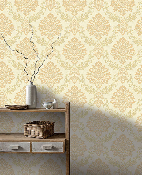 Purchase AH290403 Brewster Wallpaper, Harriet Khaki Damask - Arthouse1