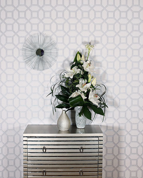 Purchase AH295603 Brewster Wallpaper, Marjorie Silver Trellis - Arthouse12