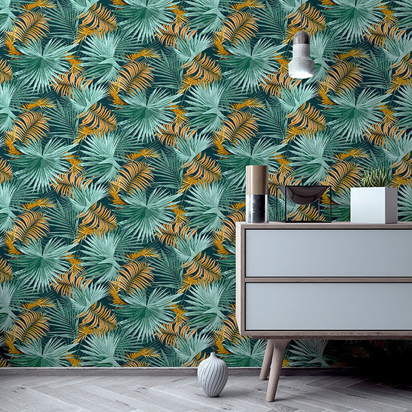 Purchase AH296005 Brewster Wallpaper, Esau Teal Jungle Palms - Arthouse1