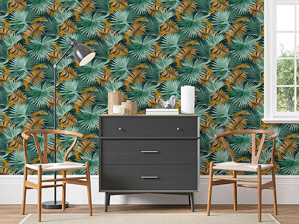 Purchase AH296005 Brewster Wallpaper, Esau Teal Jungle Palms - Arthouse12