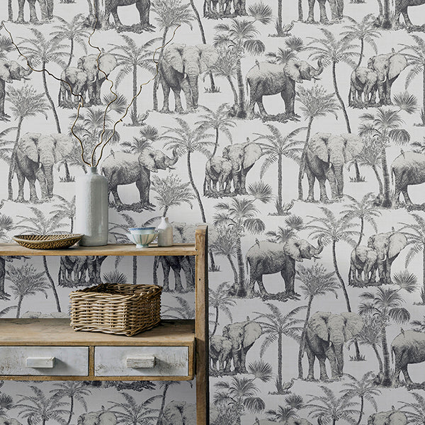 Purchase AH296700 Brewster Wallpaper, Adelia Neutral Elephant Grove - Arthouse1