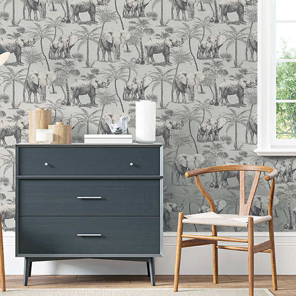 Purchase AH296700 Brewster Wallpaper, Adelia Neutral Elephant Grove - Arthouse12
