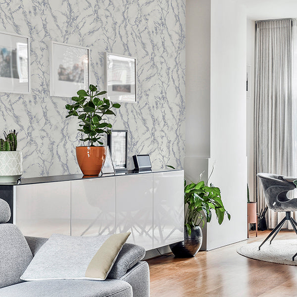 Purchase AH296701 Brewster Wallpaper, Siward White Metallic Marble - Arthouse1