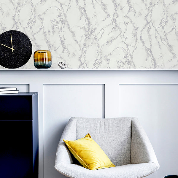 Purchase AH296701 Brewster Wallpaper, Siward White Metallic Marble - Arthouse12