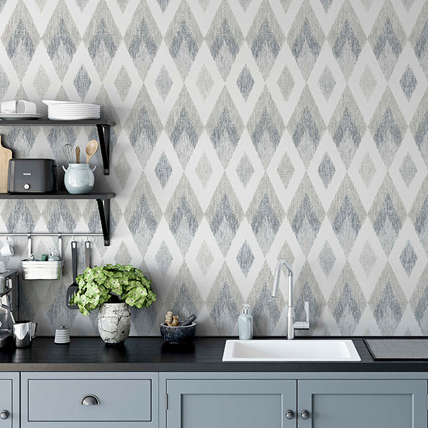 Purchase AH297200 Brewster Wallpaper, Fitzgerald Grey Ikat Diamond - Arthouse1