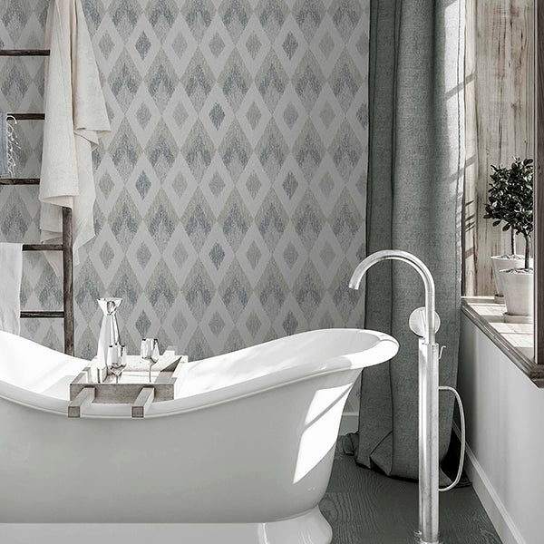 Purchase AH297200 Brewster Wallpaper, Fitzgerald Grey Ikat Diamond - Arthouse12