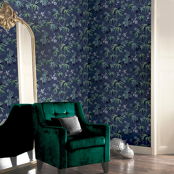 Purchase AH297800 Brewster Wallpaper, Desi Navy Jasmine Garden - Arthouse1