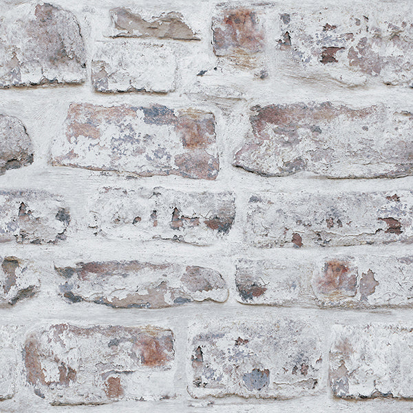 Purchase AH671100 Brewster Wallpaper, Domenic White Whitewashed Brick - Arthouse