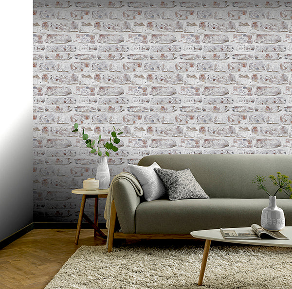Purchase AH671100 Brewster Wallpaper, Domenic White Whitewashed Brick - Arthouse1