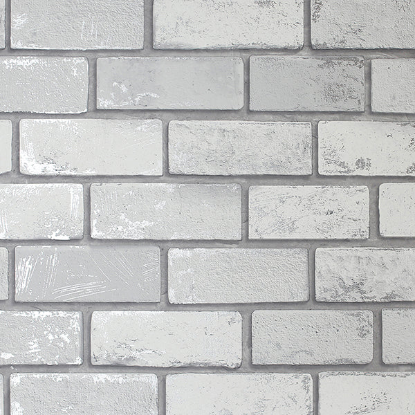 Purchase AH692201 Brewster Wallpaper, Myron Dove Metallic Brick - Arthouse