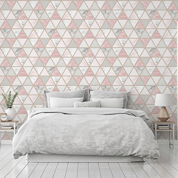 Purchase AH692205 Brewster Wallpaper, Marcy Pink Triangle Grid - Arthouse1