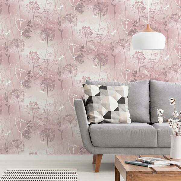 Purchase AH692305 Brewster Wallpaper, Lena Pink Floral - Arthouse12