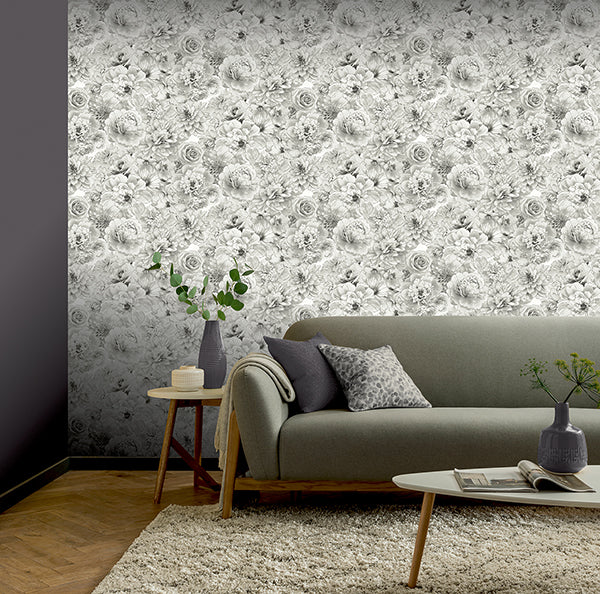 Purchase AH692803 Brewster Wallpaper, Clarissa Grey Glitter Bloom - Arthouse1