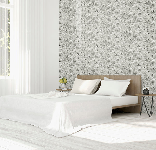 Purchase AH692803 Brewster Wallpaper, Clarissa Grey Glitter Bloom - Arthouse12